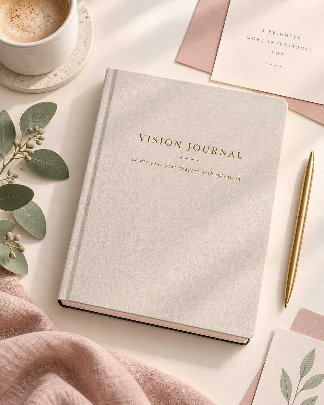 Vision Journal in an elevated neutral flat lay